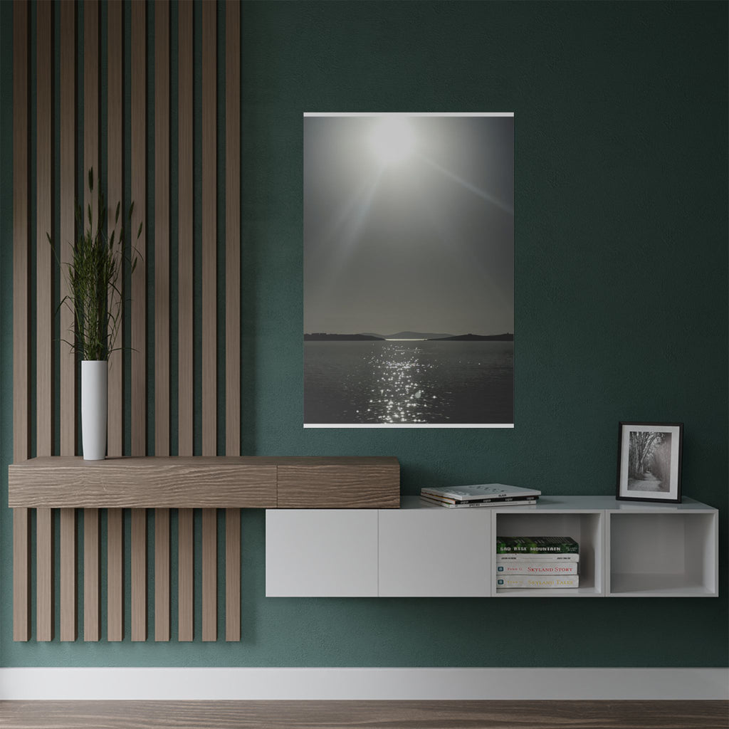 SOMETHING DAZZLING | Island of Mykonos Sunlit Seascape Satin Poster | Ocean Horizon Reflection