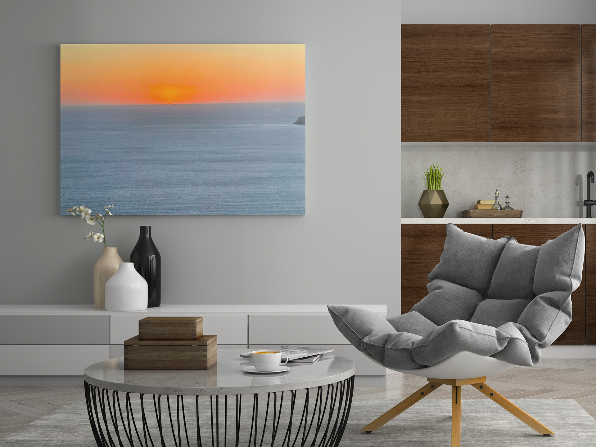 SOMETHING RESTFUL | Island of Mykonos Ocean Sunset Canvas Satin Stretched | Seascape Wall Art
