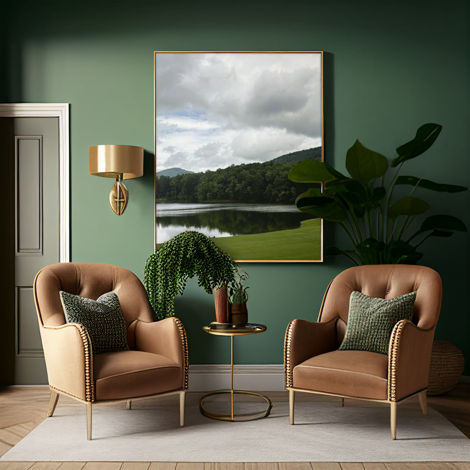 SOMETHING NEEDED | North Georgia Lake Landscape Canvas Stretched | Satin Canvas Wall Art